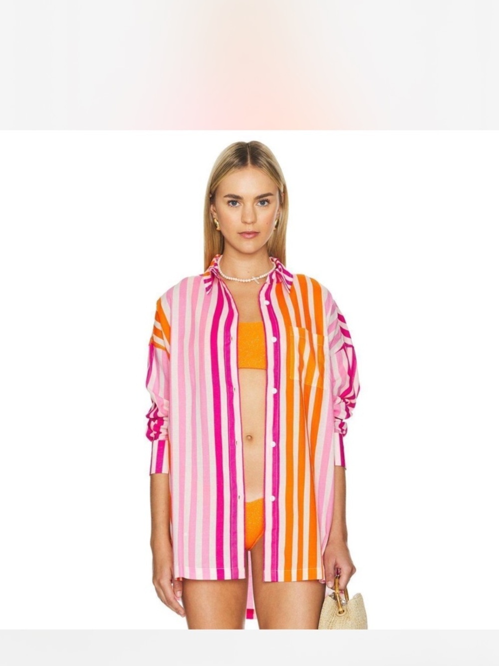 Beach Riot Alexa Too in Sunser Pink White Orange Striped Cotton Top S/M